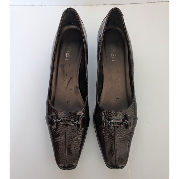 Vaneli Adsila Castagna Metallic Hammered Bronze Patent Leather Horsebit Pump 9.5 - Picture 5 of 8